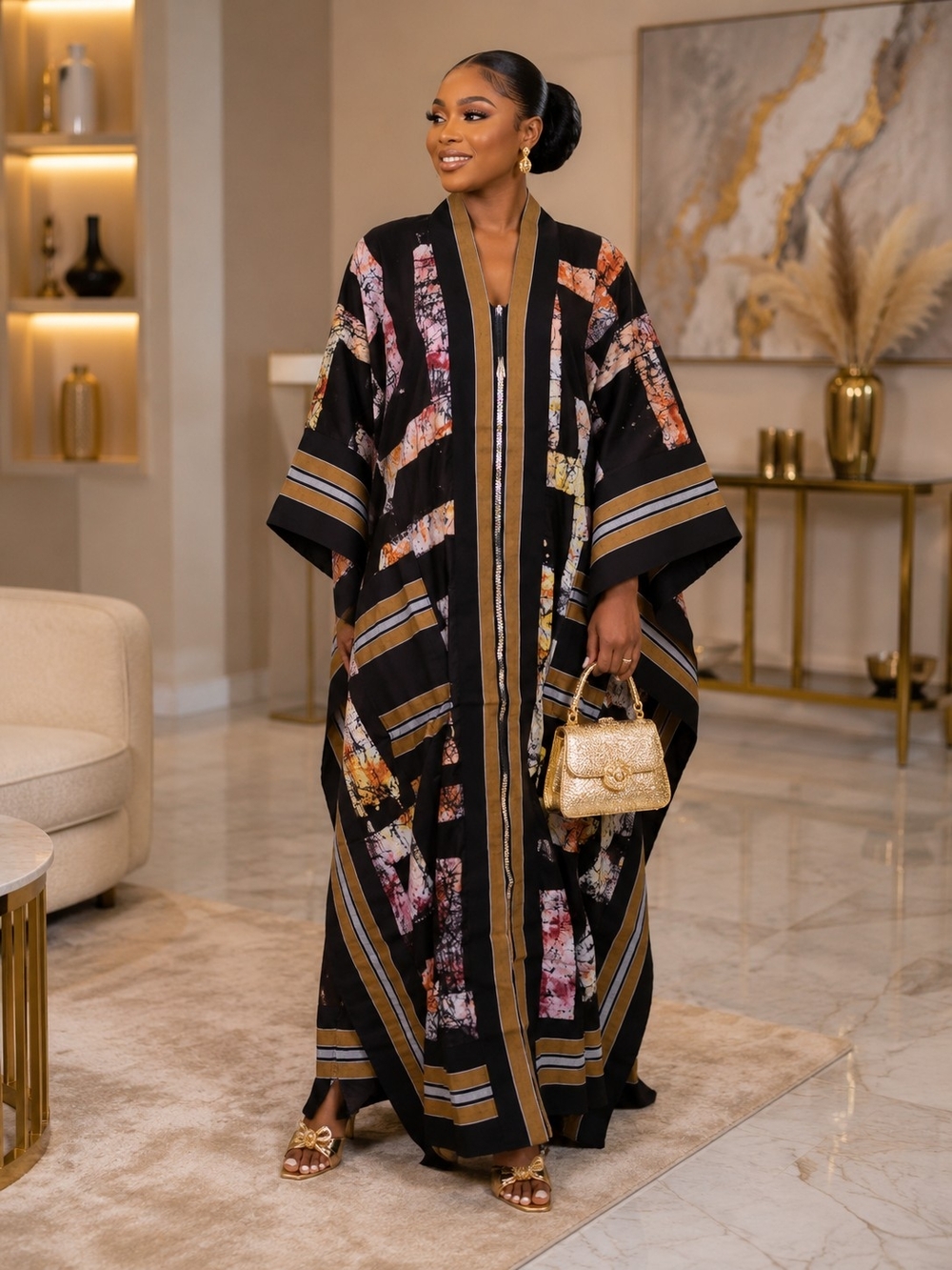 Adire Kimono With Aso-oke